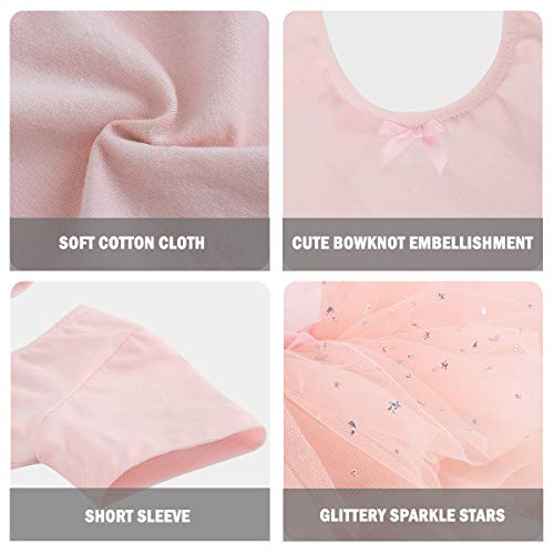 Bosowos Girls Skirted Leotard, Dance Dress Ballet Dancewear, Short Sleeve Glitter Tutu for Toddler Kid Girl - Thumbnail 3