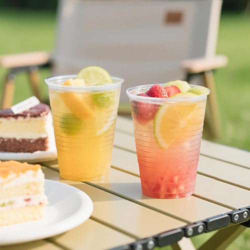 Disposable Clear Cup 100 Pack 8 oz Plastic Iced Coffee Cups with Flat Lids, Disposable Clear Cup, BPA Free Cup for Party, Smoothie, Cold Drinks, Juice, Milkshake, Tea