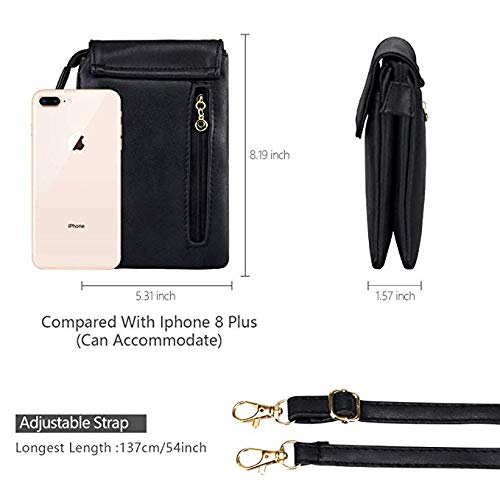 WaitingU Universal Crossbody Cell Phone Purse Multipurpose Soft PU Leather Wallet Moblie Phone Pouch Shoulder Bag Carrying Cases for Smartphone Under 6.2''or Daily Use from (M - Black)