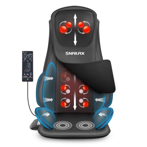 Snailax Improved Shiatsu Massage Seat Cushion with Heat, Massage Pad with Compression Kneading Vibration, Full Body Massager for Back, Neck, Shoulder, Back Massager, Gifts