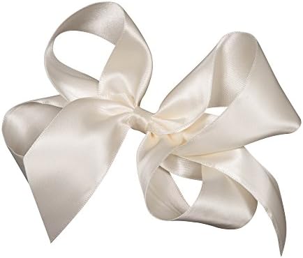 Satin Ribbon Hair Bow Large 6" with strong Alligator Clip for Little Girls Dressy Strasburg Children,Ivory,Large