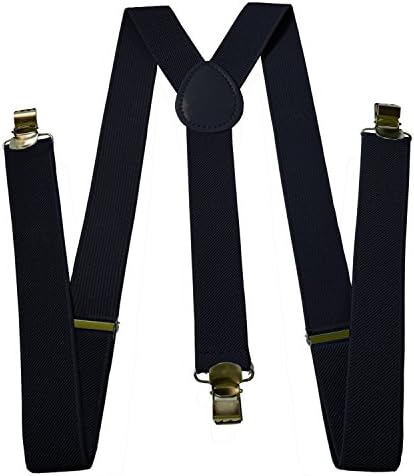 Mens Suspenders - Adjustable Solid Straight Clip - X Back Style by Mobile TrackR (Black)