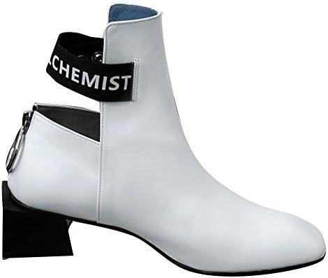 MODERN ALCHEMIST Cow Leather Square Toe Square Low Heel White Unique Boots Booties For Women 8.5 White