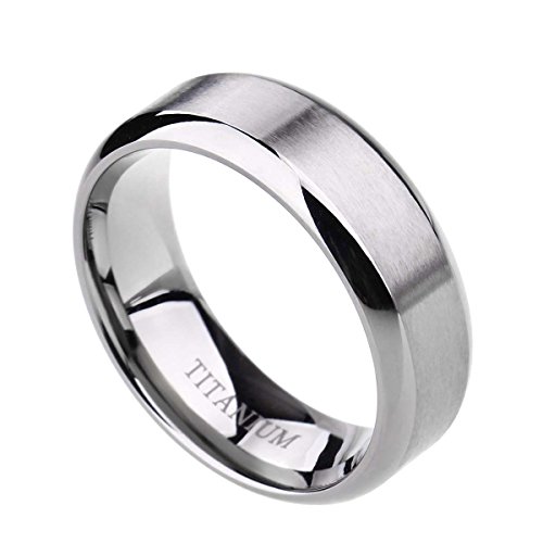 8mm men s titanium ring wedding band with flat brushed top and po…