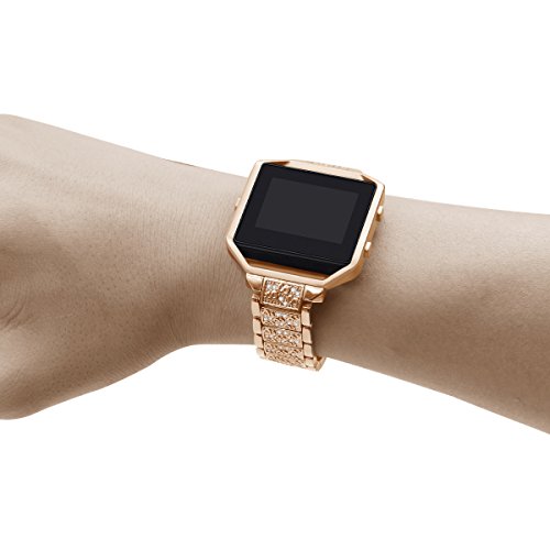 Fitbit Blaze Bands, UNEXTATI Fitness Wristband with Diamonds Bracelet Stainless Steel Adjustable Replacement Band for Fitbit Blaze - Rose Gold - Thumbnail 5
