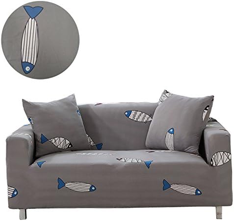 MOVING GARDEN Sofa Slipcover Stretch Fabric Flower Bird Pattern Elastic Chair Loveseat Couch Settee Sofa Covers Pet Dog Protector (2 Seater, Fish)