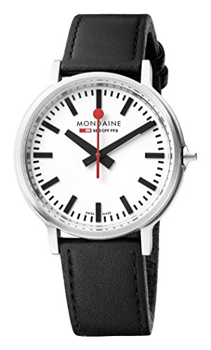 Mondaine Men's 'SBB' Swiss Quartz Stainless Steel and Leather Casual Watch, Color:Black (Model: MST.4101B.LB)