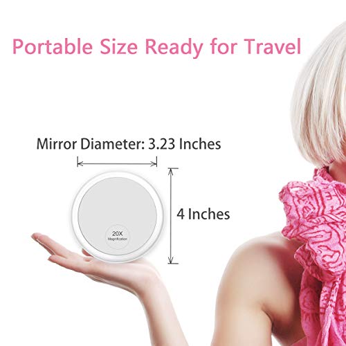 20X Magnifying Mirror with 3 Suction Cups for Easy Mounting- Use for Makeup Application - Tweezing - and Blackhead/Blemish Removal - 4 Inch Round Mirror Comes with 1PC Storage Bag - Thumbnail 2