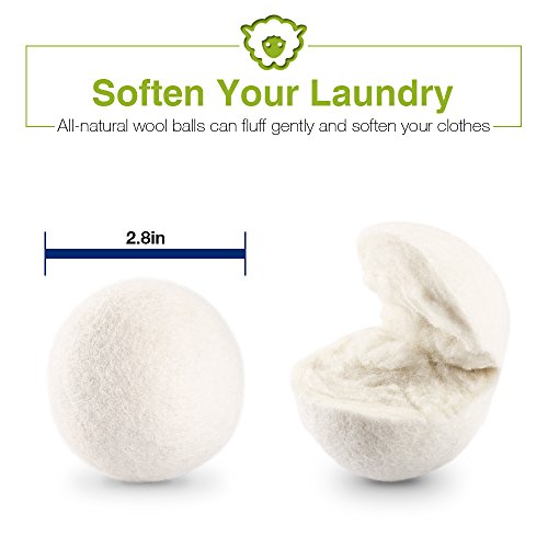 Dryer Balls Laundry, Cozzine Wool Dryer Balls, Reusable Natural Fabric Softener Dryer Balls for Baby Safe, Saves Drying Time, Reduce Wrinkles, Good for Laundry (6 Pack)