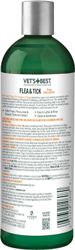 VET’S BEST FLEA AND TICK ADVANCED STRENGTH DOG SHAMPOO – DOG FLEA AND TICK TREATMENT – PLANT-BASED FORMULA – CERTIFIED NATURAL OILS – 12 OZ