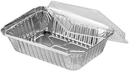 Jfoil 2 1/4 lb. Oblong Aluminum Take-Out Food Storage Container for Baking, Roasting, Broiling, Cooking , Storage w/Dome Lid pack of 50