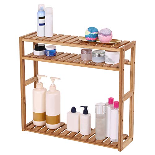 SONGMICS Bamboo Bathroom Shelf, 3Tier Adjustable Plants Rack, Wall