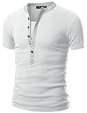 Doublju Mens Henley T-shirts with Short Sleeve WHITE (US-M)