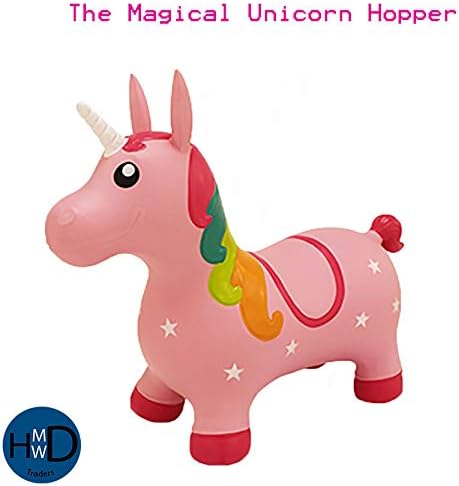 HMWD ® Kids’ Bouncy Unicorn Hopper Inflatable Bouncer Toy Bouncing Animal Ride-On Toys with Pump