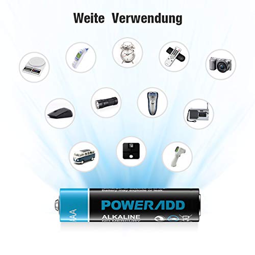 POWERADD AAA Alkaline Akku 24 per Stücke 1.5 V AAA Alkaline Batterien als leistungsstarke Einwegbatterien, geeignet für die Stromversorgung von Geräten des täglichen Bedarfs.