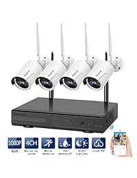 Rraycom Security Camera System Wireless,4CH 1080P NVR with 4Pcs 720P 1.0MP Outdoor Indoor WiFi Surveillance Wireless Weatherproof IP Cameras,65ft Night Vision, App Remote View, P2P,Plug Play,No HDD
