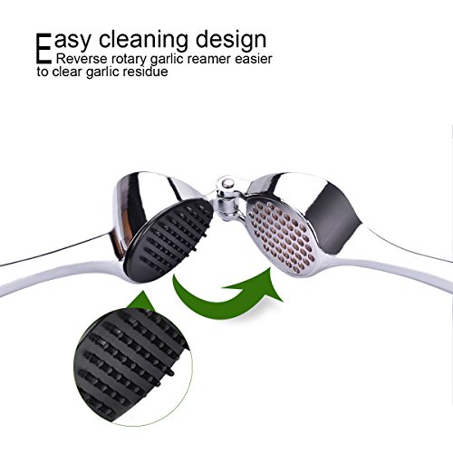 Garlic Press & Garlic Cleaning Brush - Stainless Steel Kitchen Garlic Tools - Garlic Keepers Innovative Oblique Holes and Pressure Garlic Opposite Inverted Thimble Design