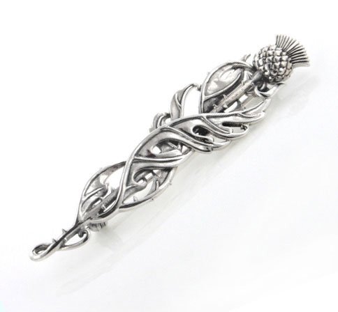 Scottish Celtic Thistle Cloak or Kilt Sterling Silver Pin Brooch