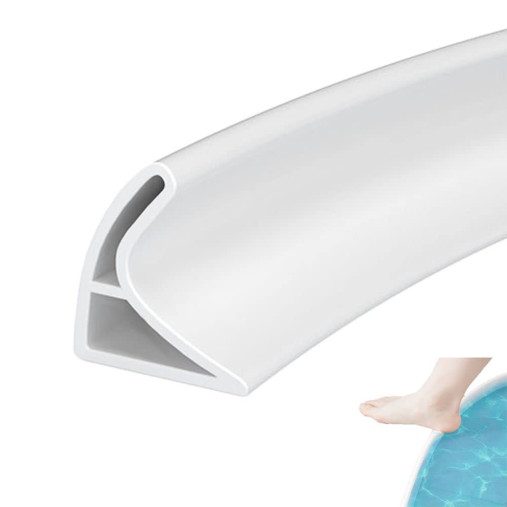1M Curved Groove Shower Threshold Water Barrier, Wet Room Floor Barrier Dam,Shower Tray Sealing Strip,Bathroom Floor Seal Trim,Sink Bathtub Countertop Water Retaining Strip(White,4cm H*3cm W)
