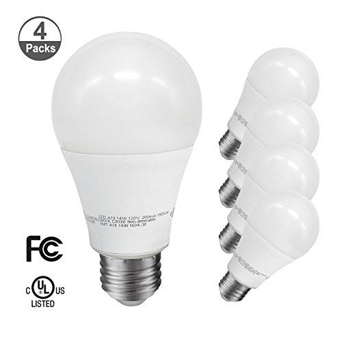 JULLISON A19 LED Light Bulb, 14W, 1500 Lumens, 100W Equivalent, 3000K Warm White, CRI80+, Non-dimmable, E26 Base, UL-Listed(4-Pack)