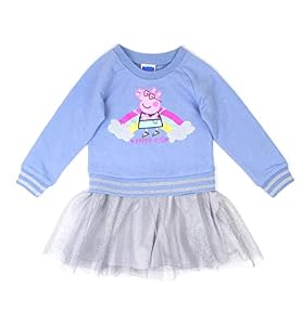 Image of Peppa Pig Toddler Little Girls French Terry Top and Tulle Skirt Dress (5T) Blue Silver