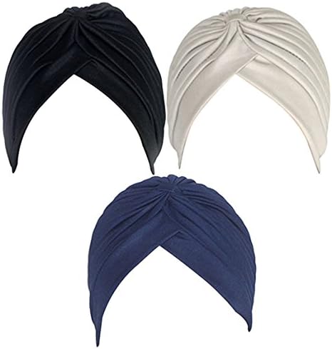 Yaketera Womens 3Pcs Twist Pleated Ruffle Chemo Bonnet Pre Tied Turban Cap Headwear