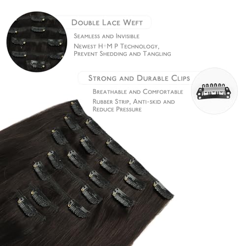 WENNALIFE Clip in Hair Extensions Human Hair 18 Inch 120g 7pcs Dark Brown Hair Extensions Clip in for Women Real Human Hair Double Weft Rallonge Cheveux Humain Extension Real Hair Extensions