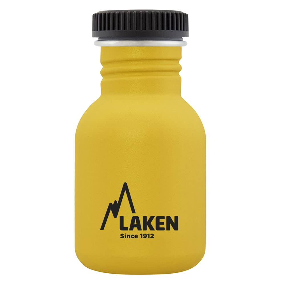 Laken Basic Steel Bottle, Stainless Steel Bottle for Children and Adults, Standard Mouth and Screw Cap, 0.35 L, Yellow