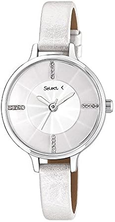 reloj Select Señora Caja acero con correa blanca, analogico: Amazon.es: Relojes
