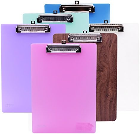 Kobest plastic Clipboard Transparent Colour Standard A4 Letter Size Low Profile Clip (Mix colours) (Pack of 6)