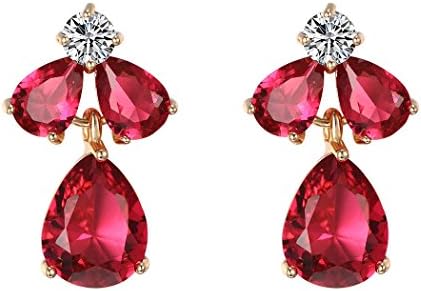 Carat Lover Bride Formal Prom 18k Rose Gold Plated Diamond Teardrop Dangle Stud Earrings (red)