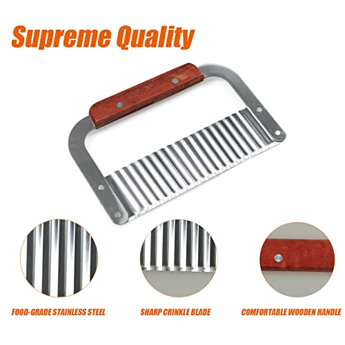 2 Pack Crinkle Cutter for Veggies - Stainless Steel Wavy Potato Chopper Knife w/Wooden Handle - Crinkle Sweet Potato French Fries Slicer Cut Tool for Chopping Carrots, Cucumber, Soap Cutting