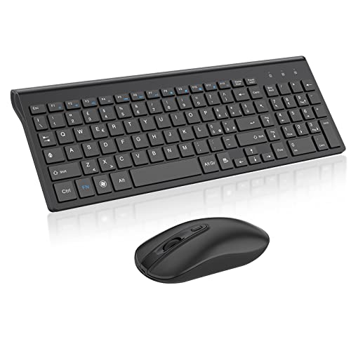 Tastiera e Mouse Wireless, Layout Italiano QWERTY, cimetech Tastiera Ultra-Sottile ‎Ergonomico Full-Size 2.4Ghz Wireless Mouse Tastiera Numerico con Ricevitore Nano per PC/Laptop/Win7/Win8/Win10（Nero）