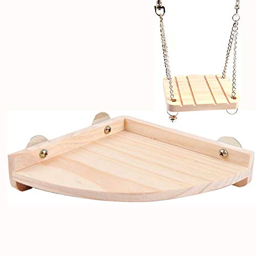 HMH PET Bird Perch Platform Wood Stand and Swing for Small Animals Hamsters Parrot Conure Cockatiel Budgie Gerbil Rat Mouse Chinchilla Cage Accessories Exercise Toys,2 Pack
