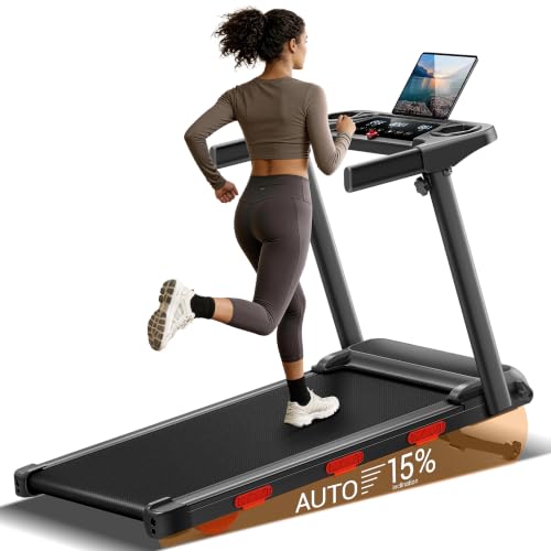 CURSOR 15% Auto Incline Treadmills for Home, 10S Folds Away Portable Treadmill with Led Screen & Handle Bar Up to 300LBS Capacity, 3.0HP 7-Layer Shock-Absorbing Walking Pad Treadmill 0.6-7.2MPH