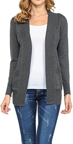 KB Apparel Women's Classic Casual Solid Open Front Sweater Knit Cardigan Heath Charcoal 1XL