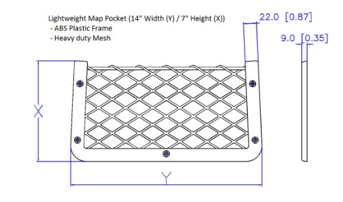 Map Pocket - Lightweight Frame, Mesh Retainer - High-end Auto, RV, Bus, Marine, Utility Vehicle Map and Chart Pocket