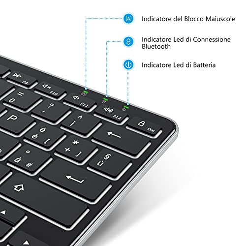 OMOTON Tastiera Bluetooth Compatibile con iPad ed iPhone, Tastiera Mini Portatile con Retroilluminazione, Ricaricabile e Retroilluminata, Luce Regolabile, Nera