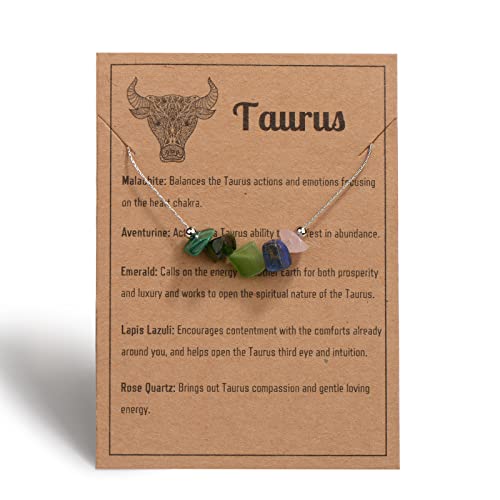Silver Taurus Necklace Raw Crystals Zodiac Necklace for Women
