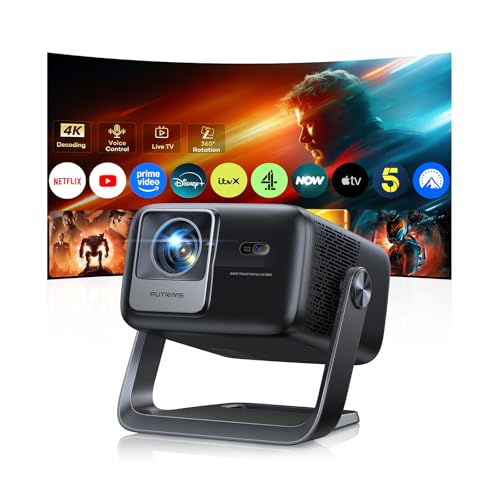 Smart Projector with Google TV, 1200 ANSI Native 1080P 4K Decode Home Cinema Projector Movie Short Throw with 360 Stand, 30W Speaker, AI Auto Focus, 6D Keystone, HDR10 Projectors for Bedroom, Outdoor