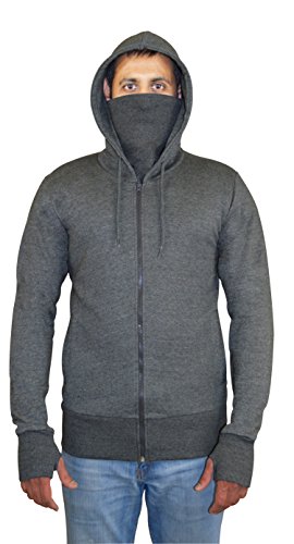 SkylineWears Men's Fashion Activewear Hoodie Ninja Style Sweatshirt Charcoal L