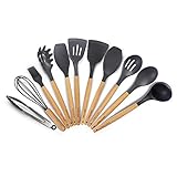Kitchen Utensil Set Silicone Cooking Utensils 11Piece - Cooking Utensils Set With Bamboo Wood Handles For Nonstick Cookware,BPA Free, Non Toxic Turner Tongs Spatula Spoon Set.-Chef's Hand