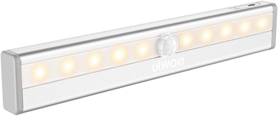 Ulwae Motion Sensor Light, Warm White 10 LED Night Light Wireless Battery Operated Stick-On Magnetic Strip for Kid's Bedroom, Kitchen, Nursery and More