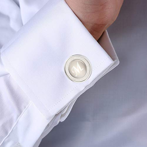 GWD Cufflinks for Men Shirt Premium Quality Personalized Initials Alphabet A-Z Gift Box (Silver M)