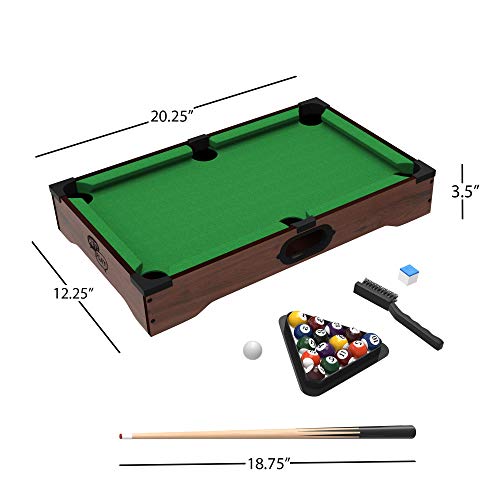 Mini Tabletop Pool Set- Billiards Game Includes Game Balls, Sticks, Chalk, Brush and Triangle-Portable and Fun for the Whole Family by Hey! Play! (Renewed)