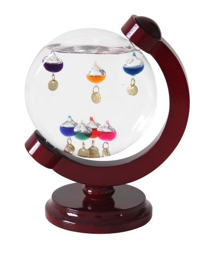 UPC 748144923709, Lily&#39;s Home 7&quot; Round Galileo Thermometer with 7 Multi Color Floats and Gold Temperature Tags in a Cherry Finished Wood Frame