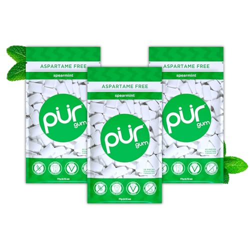 PUR Gum, Spearmint, Xylitol Gum, No Artificial Flavor, 165 Count (3x55)