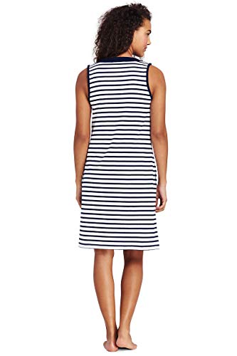 Lands' End Women's Cotton Jersey Sleeveless Swim Cover-up Dress Print X-Large White/Deep Sea Stripe - Thumbnail 2