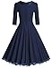 MUXXN Women's 1950s Vintage 3/4 Sleeve Rockabilly Swing Dress(2XL,Blue)