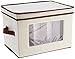 Household Essentials 534 Dinnerware Storage Box with Lid and Handles | Chest for Salad Plates | Natural Canvas with Brown Trim